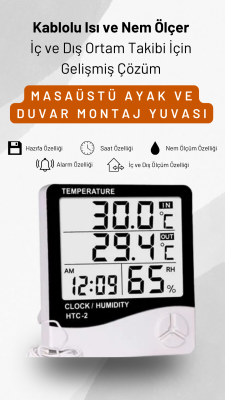 HTC-2 Kablolu Termometre ve Nem Ölçer - Shoplero